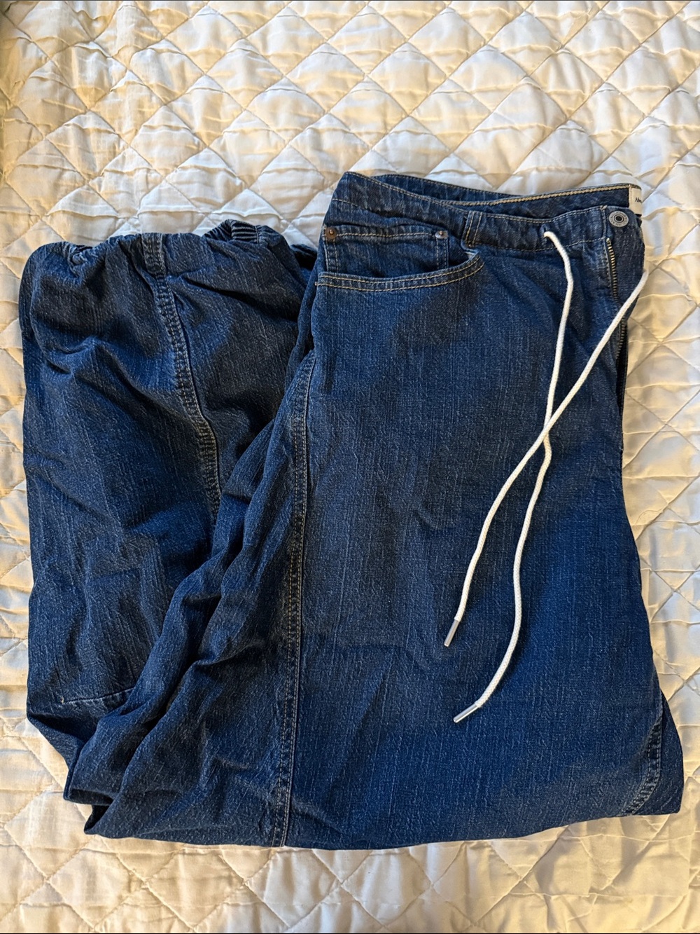 Women’s Dark Blue High Waist Balloon Drawstring Jeans
